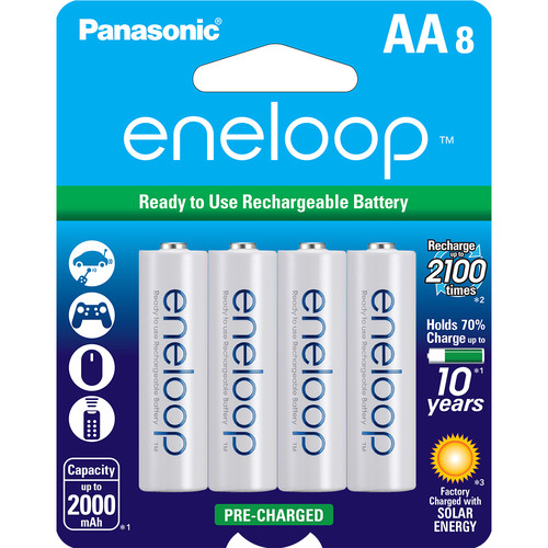 8 Baterias Panasonic Eneloop AA recarregável Ni-MH 2000mAh